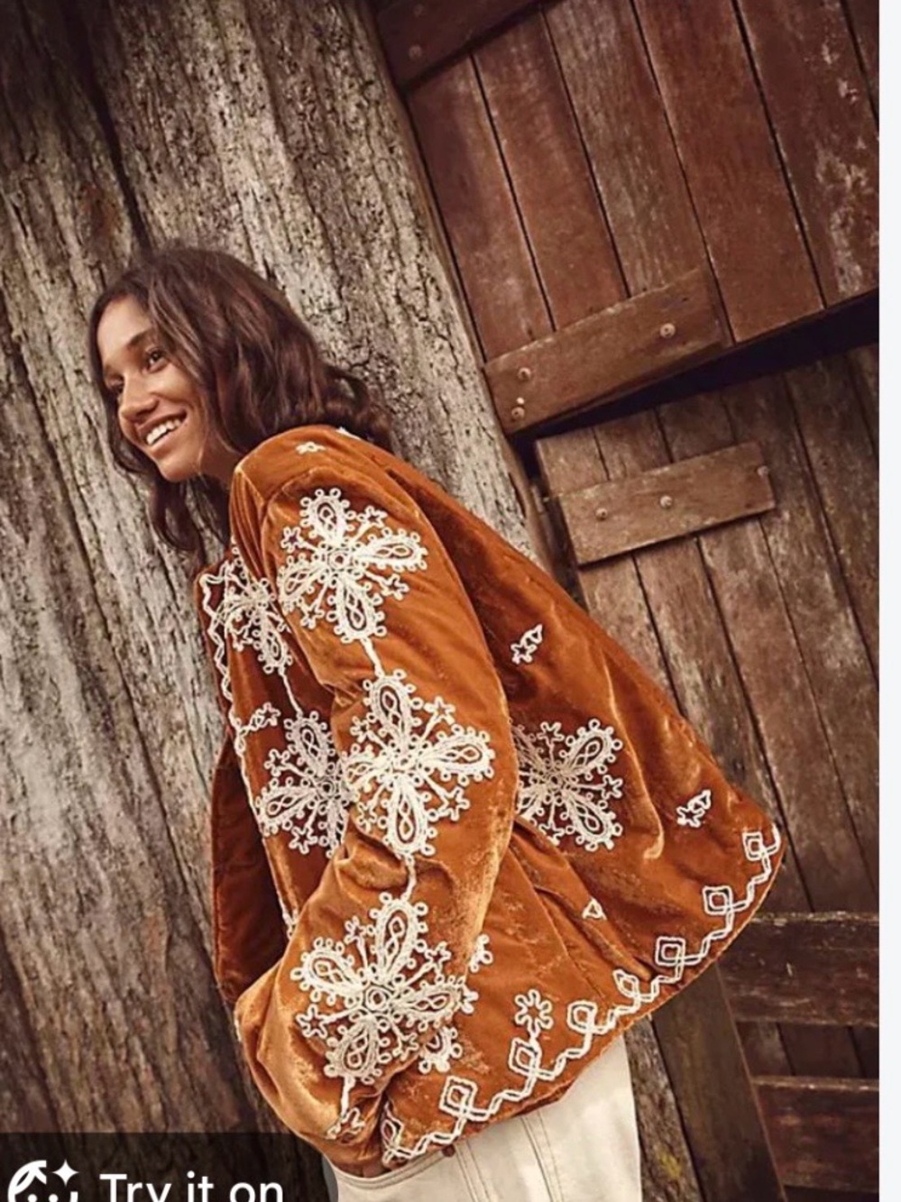 Free People Mia Jacket Embroidered Rust Velvet Women's Jacket - Picture 2 of 10